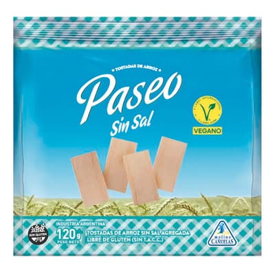 Tostadas De Arroz Sin Sal Paseo 120g Snack Vegano Y Sin Gluten