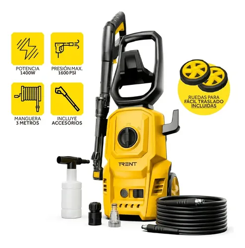 Hidrolavadora Electrica Trent Hlt307 1400w Alta Presion 1600 Psi 110 Bar Con Accesorios Amarillo 50 Hz