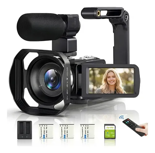 Filmadora 8k Ourlife 258km Videocamara 16x Zoom Soporta Wifi Y App Con 3 Baterías Y Cargador Dual Negro