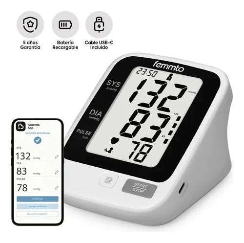 Tensiometro Digital De Brazo Batería Recargable Usb Aparato Para Medir Presion Arterial Medidor Automatico Femmto Blanco