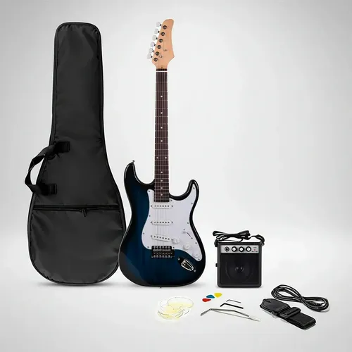 Guitarra Eléctrica Eg001 Con Amplificador 5w Y Accesorios Azul Diestro Negro/azul Mdf