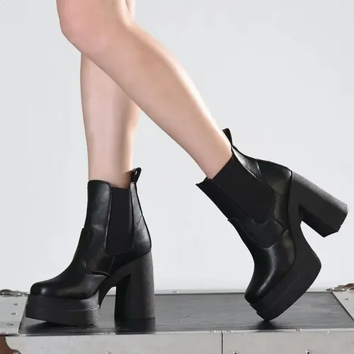 Bota Mujer Plataforma Taco Alto Eco Cuero Moda Urbana
