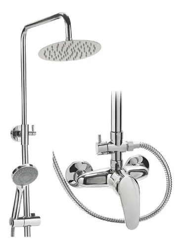 Columna Ducha Exterior Monocomando Flor Redonda Duchador Fuera De La Pared Color Cromado