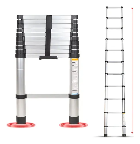 Escalera Telescópica Gadnic Scal02 Roja 3.2m 11 Escalones Gris