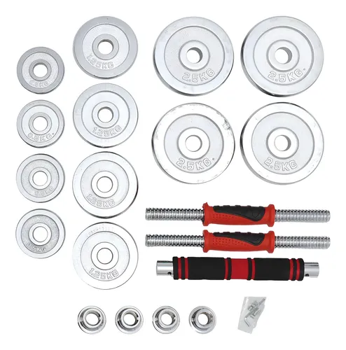 Kit Mancuernas Y Barra 20kg Dakota Discos Acero Inoxidable Metal