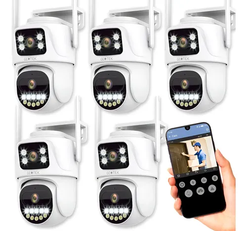 Kit 5 Camaras Seguridad Geotek 6mp Ip Wifi Domo Doble Exterior Vision Nocturna Inteligente Deteccion De Movimientos Gtp9 Blanco