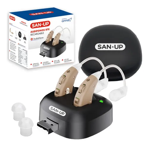 Audífonos San Up Audionova Bte Base Recargable Usb - 4 Niveles De Volumen Alta Precisión Marrón Claro