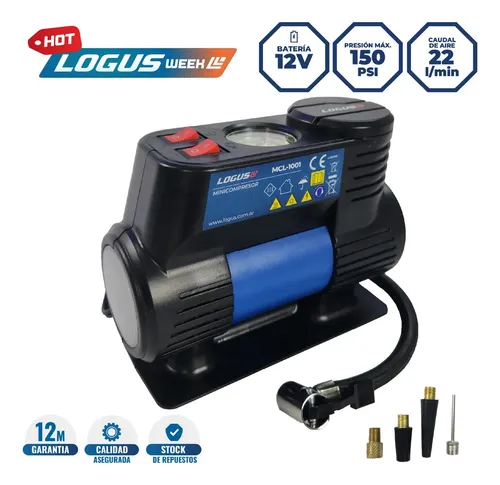 Mini Compresor De Aire Inflador Portátil Logus 12v Auto Bici Moto 150 Psi Azul Monofásica