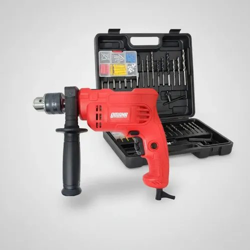 Taladro Percutor Electrico Omaha 650w Vel Variable + Acc Rojo 50