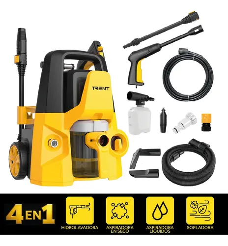 Combo Hidrolavadora Electrica Industrial 4 En 1 Trent Blast 1600w 1885psi Aspiradora (seco/húmedo) Y Sopladora Amarillo 50hz