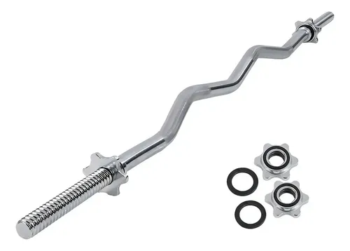 Barra Ez W Cromada Maciza Curva Biceps Triceps Topes Rosca Curva Ligera