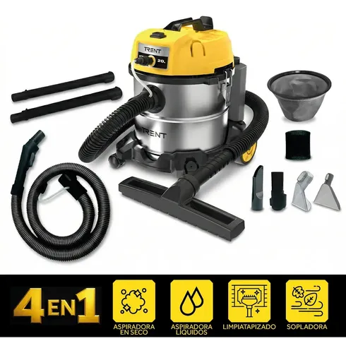 Aspiradora Tacho Industrial Limpia Tapizados Auto Trent Iron 4 En 1 Agua Y Polvo Sillones Tapicería Amarillo