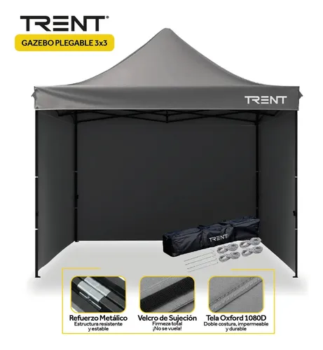 Gazebo Trent Reforzado 3x3 Metros Autoarmable Plegable Exterior Con Paredes Gris