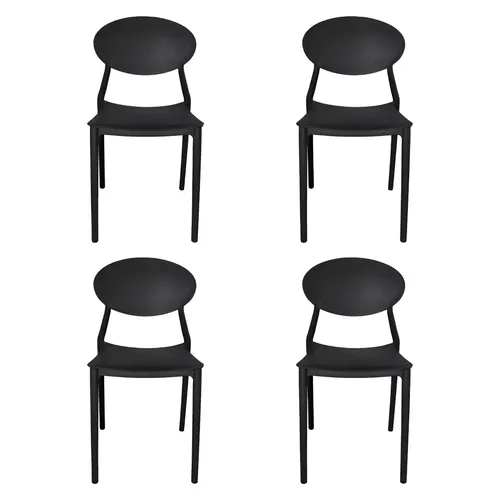 Silla De Comedor Bahia Negro X4 Unidades Plastica Exterior Apilable Garden Life