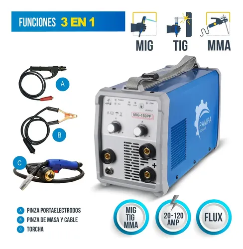 Soldadora Inverter Mig Electrodo 150 2 En 1 Sin Gas 5 Kg Color Azul Frecuencia 50
