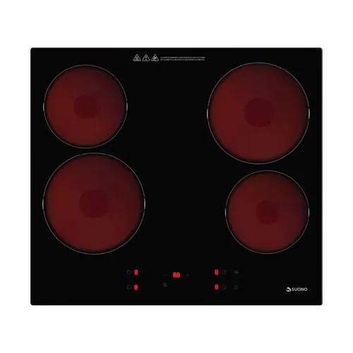 Anafe Vitrocerámico Eléctrico Empotrable Suono 4 Hornallas Panel Táctil 9 Niveles De Potencia Control De Temperatura Fácil Limpieza Negro