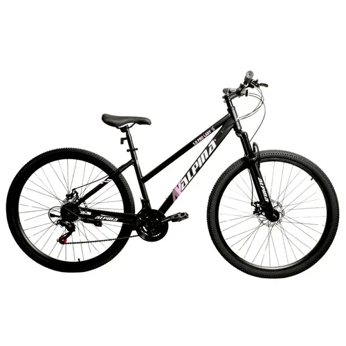 Bicicleta Alpina Mtb Mountain Bike 1.0 Rodado 29 21 Velocidades Acero Freno Disco Suspensión Delantera Negro Rosa Lady Talle M
