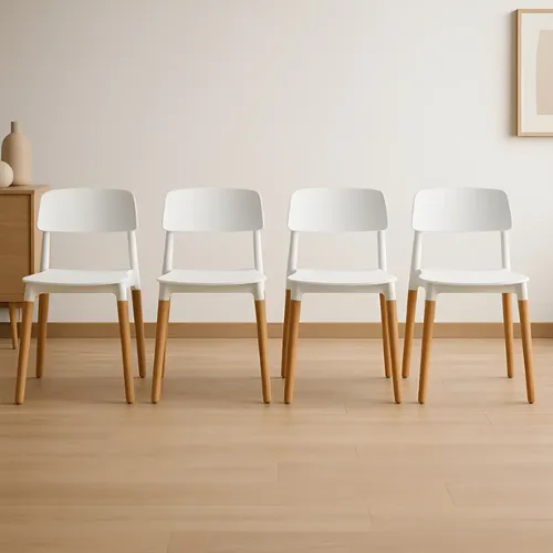 Pack 4 Sillas Diseño Escandinavo Novara Milan Base Madera Color De La Estructura De La Silla Blanco