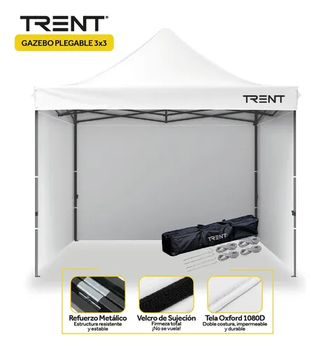 Gazebo Trent 3x3 Metros Autoarmable Plegable Exterior Con Paredes Blanco