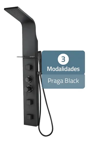 Ducha Escocesa Praga Con Hidromasaje 3 Jets Monomando Columna Ducha Con Duchador Color Negro Mate