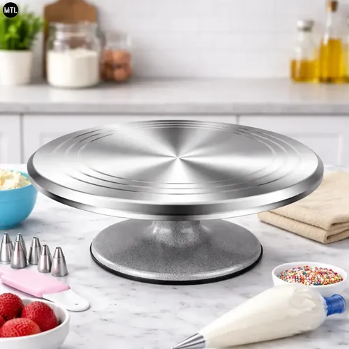 Base Giratoria Tortas Aluminio Mtl Reposteria Pasteleria Profesional Plato Giratorio Decoracion Armado Presentacion Tortas Giro Suave Estable Resistente Uso Hogar Negocio Emprendimiento Plateado