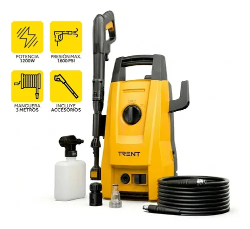 Hidrolavadora Electrica Trent Hlt203 Alta Presion 1600 Psi 110 Bar Con Accesorios Amarillo 50hz