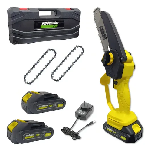 Mini Motosierra Electrosierra Inalambrica + 2 Bateria Garden Plus Gp De Lusqtoff + 2 Cadenas + Maletin Para Poda