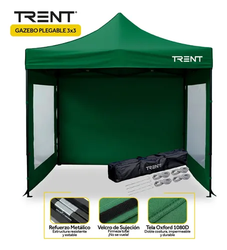 Gazebo Reforzado 3x3 Metros Autoarmable Plegable Con Ventanas De Exterior Verde