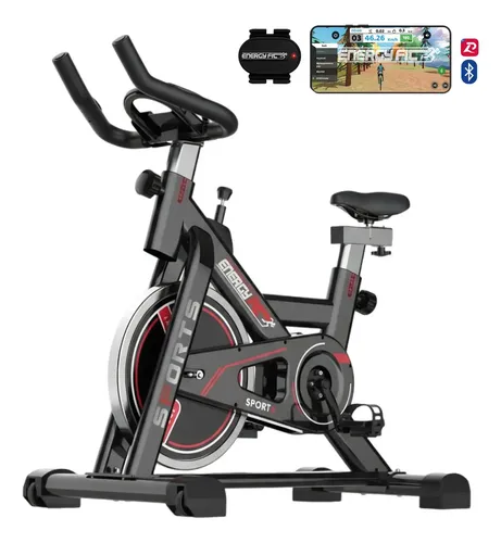 Bicicleta Fija Spinning Profesional Gym 8 Niveles 28 Kgs Con App Bluetooth Negro