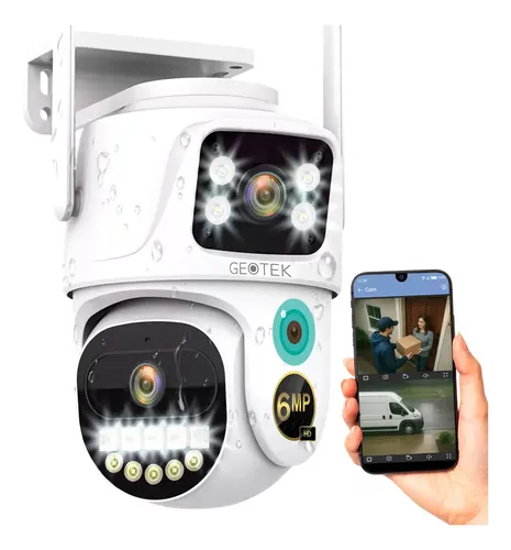 Camara Seguridad Geotek Ip Wifi Domo Doble Lente 6mp Exterior Vision Nocturna Deteccion Movimiento Color Blanco