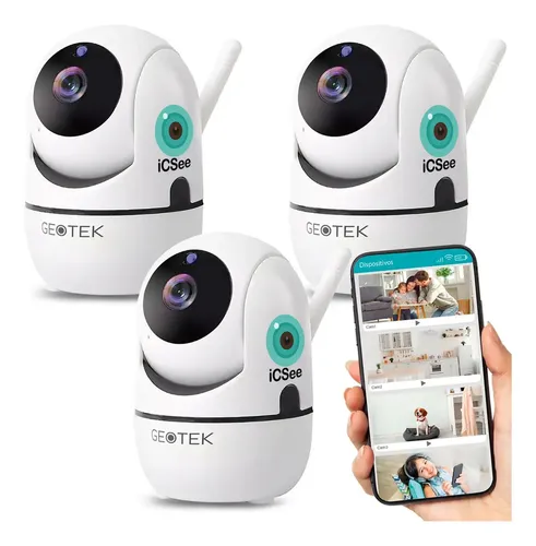 Kit 3 Camaras Seguridad Geotek Ip 1080p Wifi Vision Nocturna Deteccion De Movimientos Motorizada Blanco