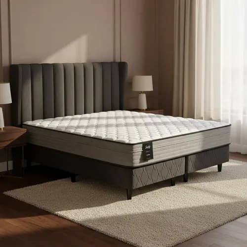 Sommier Y Colchón King (200x200) Sealy Linen Somun Gris