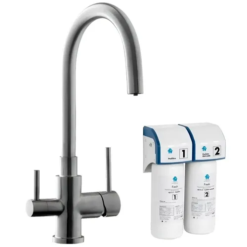 Kit Fv Grifería Cocina Temple + Dispositivo Fresh Agua Red Gris Brillante