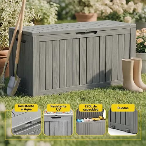 Baul Mueble Deposito Exterior Bodega Armario Jardín Plástica Pp Con Ruedas Candado Impermeable Gris