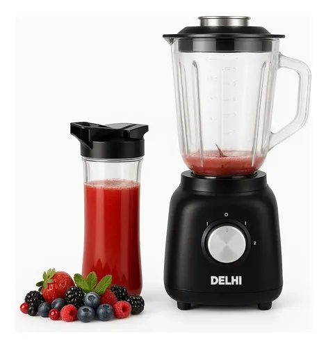 Licuadora 2 En 1 C/jarra De Vidrio + Botella Deportiva Delhi Color Negro