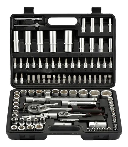 Caja De Herramientas 108 Pzs De Acero Vanadio Premium Plateado