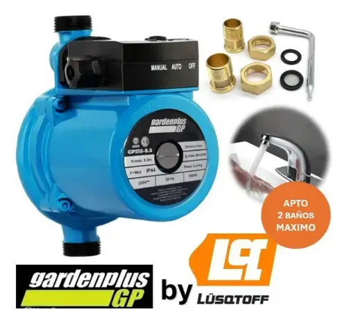 Bomba Agua Presurizadora 2 Baños Marca Garden Plus De Lusqtoff Gps15-8.5 H. Max 8.5 Metros Mejor Presión Calefón Potencia 100w De